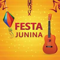 festa junina fundo criativo com guitarra e bandeira colorida e lanterna de papel vetor