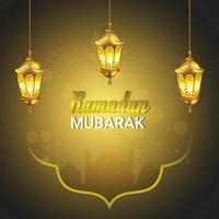 festival islâmico ramadan mubarak com lanterna árabe vetor