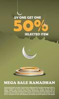 bandeira modelo venda 50. fora especial Ramadã zombar acima tema papel Cortar fora cor creme pastel elegante simples atraente eps 10 vetor