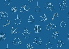 vetor ilustração do Novo ano e Natal desatado padronizar com boneco de neve, luvas, santa claus chapéu, sinos, presente, pirulito, Natal bola, floco de neve em azul fundo