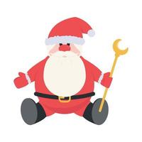 a personagem. santa claus é sentado com uma funcionários dentro dele mãos. vetor ilustração