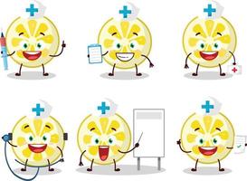 médico profissão emoticon com limão fatia desenho animado personagem vetor