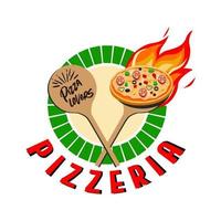 pizzaria, logotipo ou rótulo de fast food. design de menu para café e restaurante. ilustração em vetor grátis.
