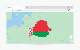 navegador janela com mapa do bielorrússia, procurando bielorrússia dentro Internet. vetor