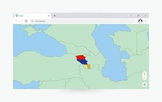 navegador janela com mapa do Armênia, procurando Armênia dentro Internet. vetor