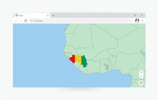 navegador janela com mapa do guiné, procurando Guiné dentro Internet. vetor