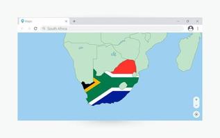 navegador janela com mapa do sul África, procurando sul África dentro Internet. vetor