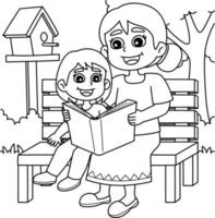 mães dia mãe e criança lendo livro coloração vetor