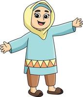 Ramadã muçulmano menina desenho animado colori clipart vetor