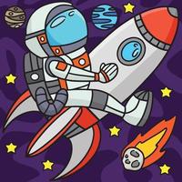 astronauta equitação em uma foguete navio colori desenho animado vetor