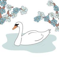 fofa desenho animado branco cisne dentro uma lago vetor ilustração