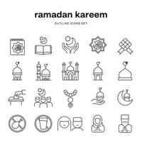 Ramadã kareem esboço ícones coleção conjunto vetor