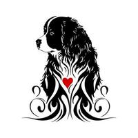 inspiração tribal Bernese montanha cachorro retrato com coração para seu ornamental projetos. monocromático vetor ilustração em branco fundo.
