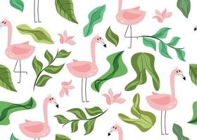 desatado padronizar com flamingos. vetor ilustração com flamingo pássaro, plantar folhas, flores