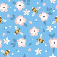 desatado padronizar com abelhas e Rosa e branco flores vetor gráficos.