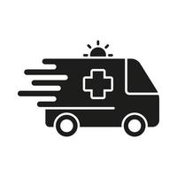 ambulância silhueta ícone. velozes paramédico transporte para primeiro ajuda serviço símbolo. emergência carro glifo pictograma. urgente médico Socorro ícone. paciente transporte. isolado vetor ilustração.