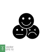 face emoticon ícone definir. positivo, feliz, sorriso, triste, infeliz rostos pictograma. simples sólido estilo. Preto silhueta, glifo símbolo. vetor ilustração isolado em branco fundo. eps 10.