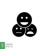 face emoticon ícone definir. positivo, feliz, sorriso, triste, infeliz rostos pictograma. simples sólido estilo. Preto silhueta, glifo símbolo. vetor ilustração isolado em branco fundo. eps 10.