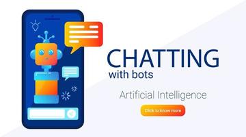 bate-papo robô plano estilo bandeira para rede usando, aplicativos, sites, chat-bot personagem desenho, horizontal vetor poster.
