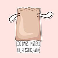 vetor eco adesivo com eco bolsas inscrição e ecológico bio pacote isolado em Rosa fundo.