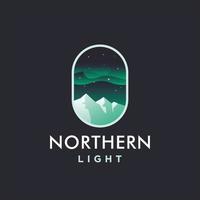 norte luzes logotipo. norte luz céu aurora e estrelas ícone logotipo Projeto ilustração fundo com montanha gelo dentro noite céu. verde aurora boreal logotipo vetor