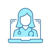 conectados digital remédio linha ícone. médico dentro computador médico saúde Cuidado conectados cor pictograma. virtual remédio serviço esboço ícone. telemedicina. editável AVC. isolado vetor ilustração.