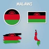 bandeira e nacional casaco do braços do a república do malawi coberto em detalhado esboço mapa isolado. vetor