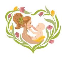 sorridente mãe segurando dela bebê dentro dela braços. cumprimento cartão. mães dia. maternidade. amar. vetor. vetor