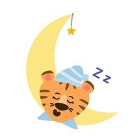 a tigre dorme em a lua dentro pijamas. vetor imagem.