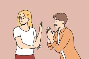 desesperado homem perguntar mulher sobre perdão. estressado masculino implorar menina sobre segundo chance. traindo e perdoando. relação problema. vetor ilustração.