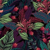 desatado tropical padronizar com floresta tropical plantas e flores vetor ilustração dentro vintage estilo