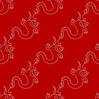 desatado padronizar com dragões ilustração dentro linha arte estilo em uma vermelho fundo vetor
