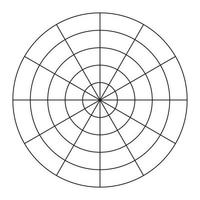 polar rede do 12 segmentos e 4 concêntrico círculos. roda do vida modelo. treinamento ferramenta. círculo diagrama do estilo de vida equilíbrio. em branco polar gráfico papel. vetor ilustração.