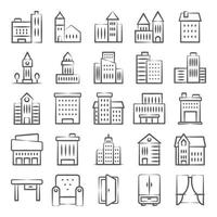 edifícios da cidade e interiores de casas vetor