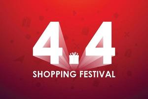 4.4 festival de compras, design de banner de marketing de discurso sobre fundo vermelho. ilustração vetorial vetor