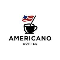 americano café logotipo conceito. uma copo do café com uma bandeira do América ícone logotipo Projeto vetor
