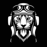 tigre piloto Preto e branco mascote Projeto vetor