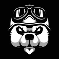 Urso capacete Preto e branco mascote Projeto vetor