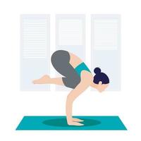 mulher ativa praticando ioga em casa vetor
