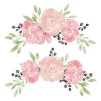 conjunto de arranjo de flores em aquarela de peônia rosa