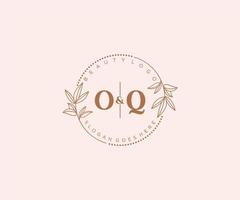 inicial oq cartas lindo floral feminino editável premade monoline logotipo adequado para spa salão pele cabelo beleza boutique e Cosmético empresa. vetor
