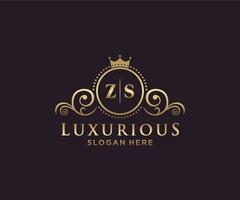 modelo de logotipo de luxo real inicial da letra zs em arte vetorial para restaurante, realeza, boutique, café, hotel, heráldica, joias, moda e outras ilustrações vetoriais. vetor