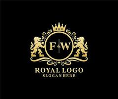 modelo de logotipo de luxo real de leão de letra fw inicial em arte vetorial para restaurante, realeza, boutique, café, hotel, heráldica, joias, moda e outras ilustrações vetoriais. vetor