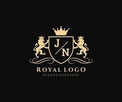 inicial JN carta leão real luxo heráldico, crista logotipo modelo dentro vetor arte para restaurante, realeza, butique, cafeteria, hotel, heráldico, joia, moda e de outros vetor ilustração.