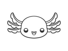 feliz axolotl cabeça desenho animado Preto e branco esboço vetor ilustração. fofa embaixo da agua aquático animal coloração livro página atividade Projeto para crianças.