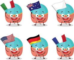 chapéu desenho animado personagem trazer a bandeiras do vários países vetor