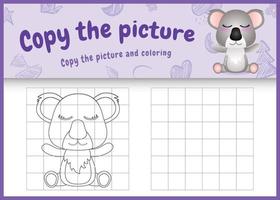 copie o jogo de crianças e a página para colorir com uma ilustração de um coala bonito vetor