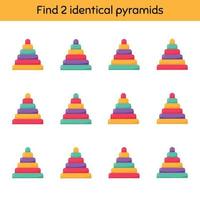 encontre duas pirâmides idênticas. planilha para crianças do jardim de infância, pré-escola e idade escolar. vetor