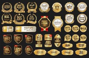 dourado retro venda louro coroas Distintivos e etiquetas vetor coleção