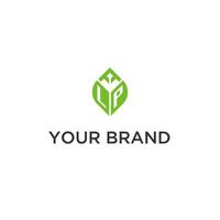 lp monograma com folha logotipo Projeto Ideias, criativo inicial carta logotipo com natural verde folhas vetor